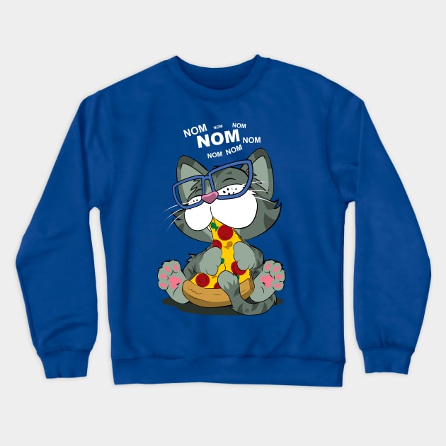 Pizza Cat! Blue Crewneck Sweatshirt by CuddleswithCatsArt